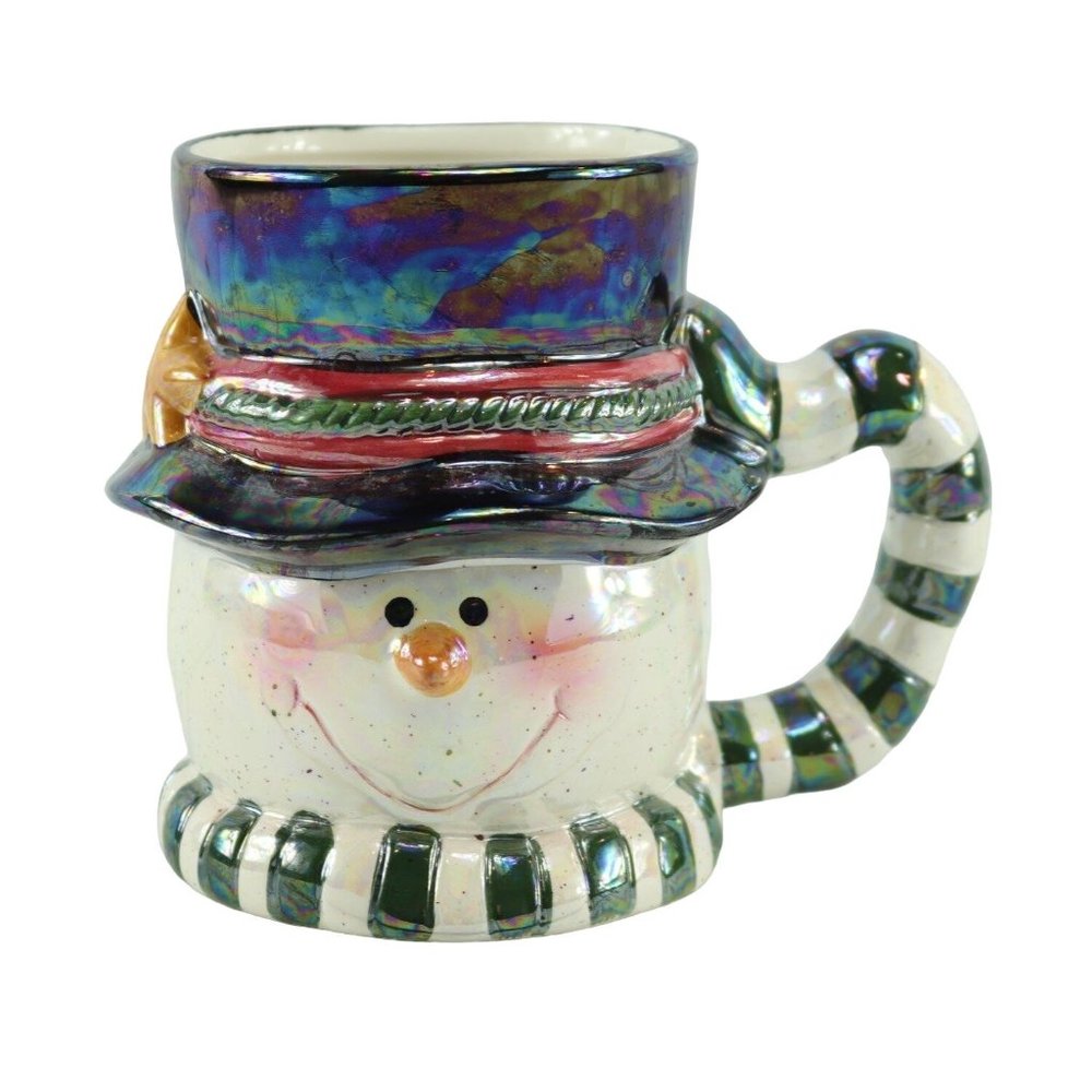 Fun Ceramic Christmas Top Hat Snowman 24 oz. Coffee Mug Cup 5.5" Tall Winter